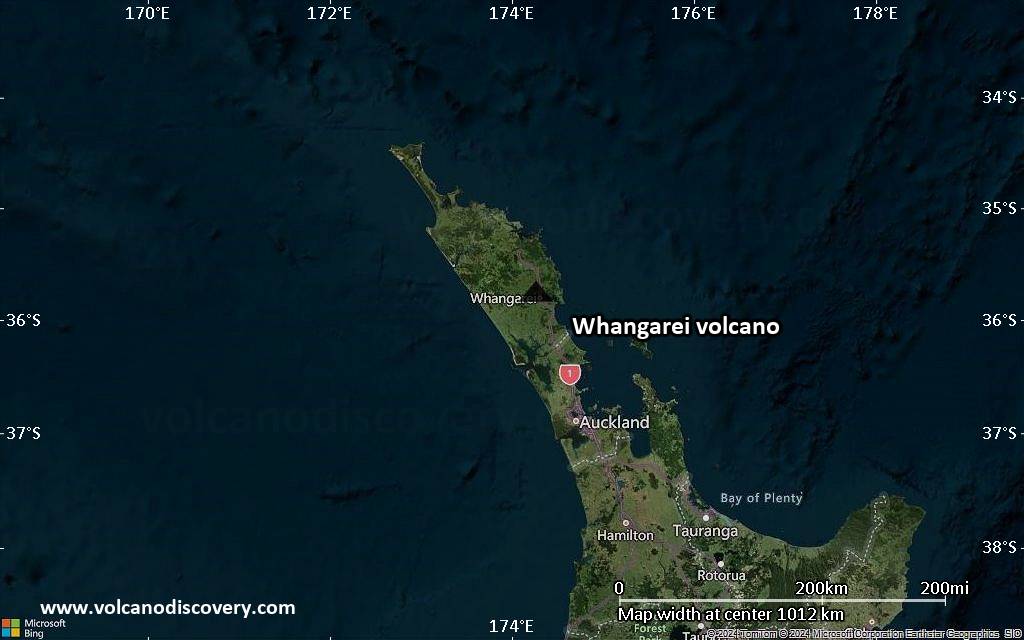 Satellite/aerial-type map of Whangarei volcano (region scale small)