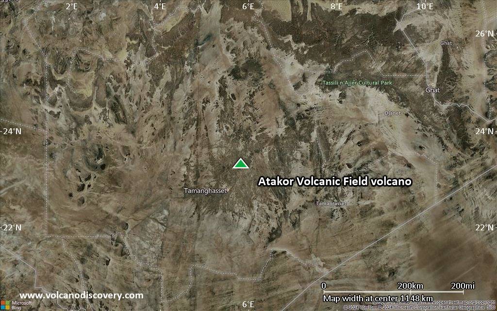 Satellite/aerial-type map of Atakor Volcanic Field volcano (region scale small)