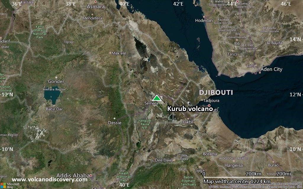 Satellite/aerial-type map of Kurub volcano (region scale small)