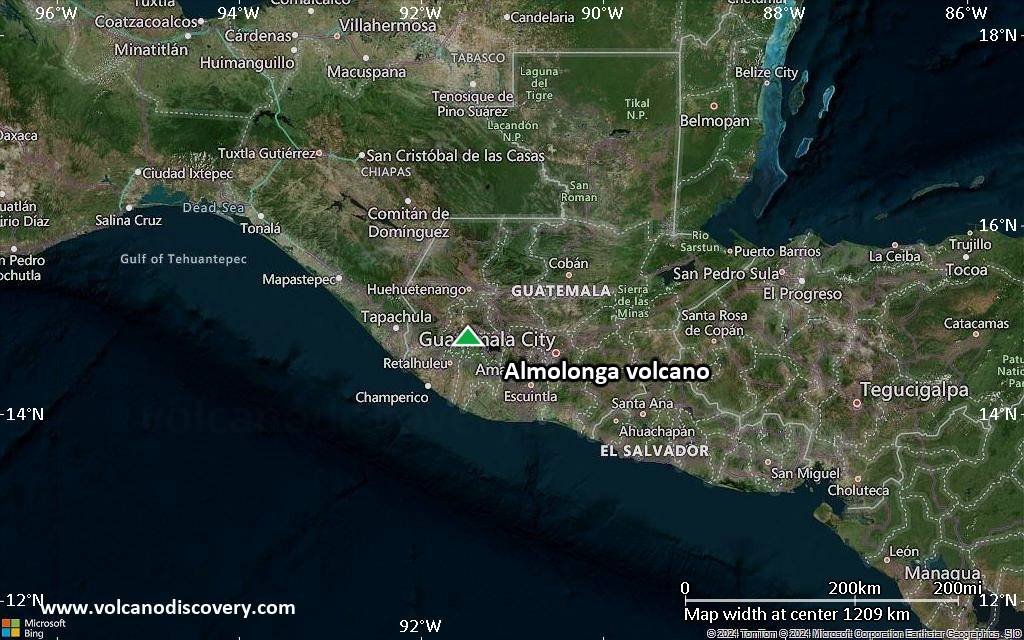 Satellite/aerial-type map of Almolonga volcano (region scale small)
