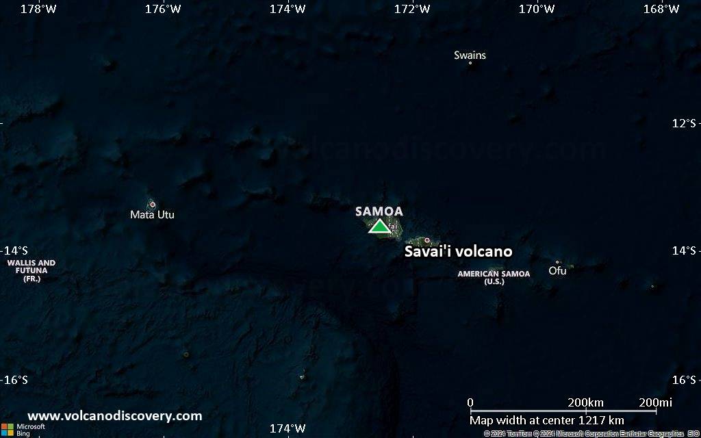 Satellite/aerial-type map of Savai'i volcano (region scale small)