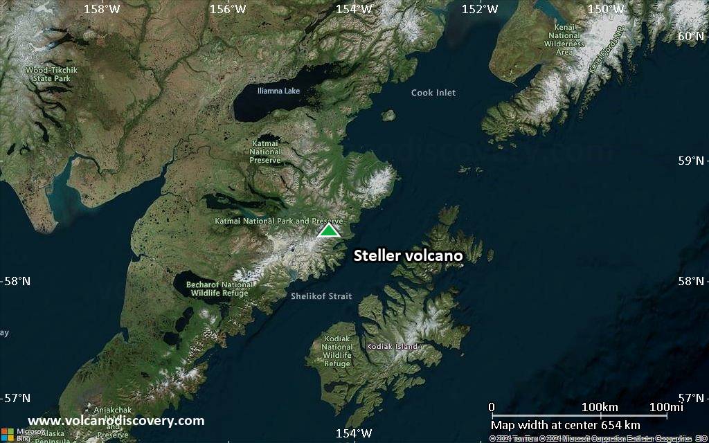Satellite/aerial-type map of Steller volcano (region scale small)