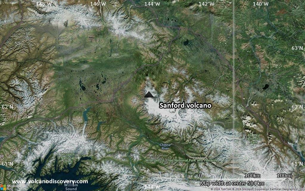 Satellite/aerial-type map of Sanford volcano (region scale small)