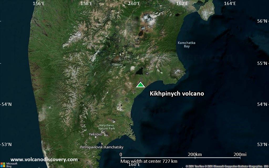 Satellite/aerial-type map of Kikhpinych volcano (region scale small)