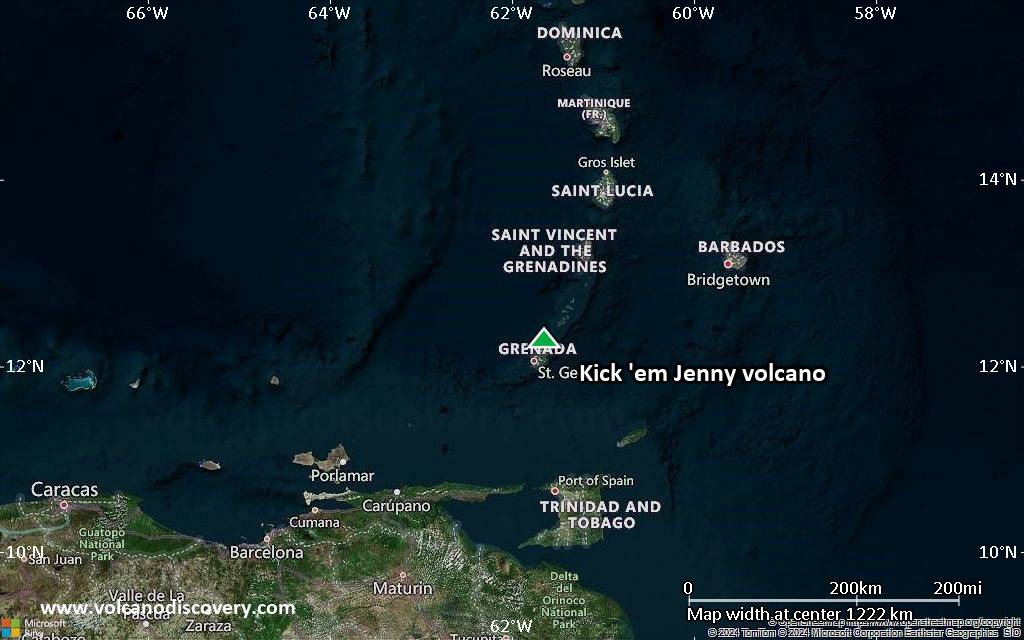 Satellite/aerial-type map of Kick 'em Jenny volcano (region scale small)