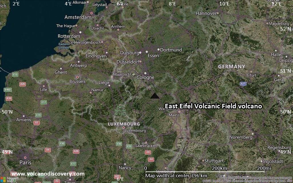 Satellite/aerial-type map of East Eifel Volcanic Field volcano (region scale small)
