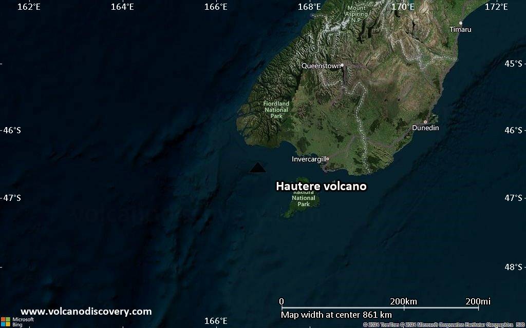 Satellite/aerial-type map of Hautere volcano (region scale small)
