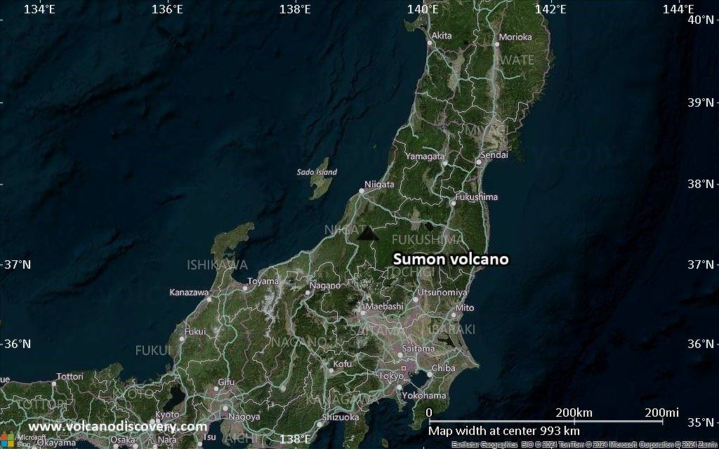 Satellite/aerial-type map of Sumon volcano (region scale small)