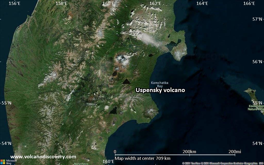 Satellite/aerial-type map of Uspensky volcano (region scale small)