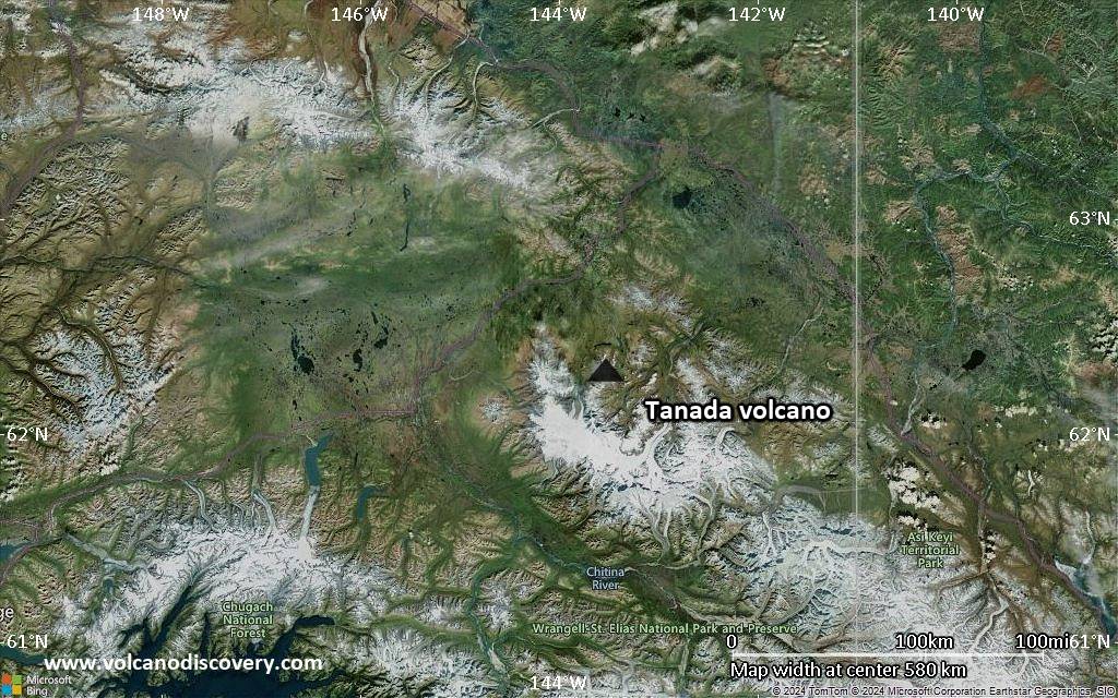 Satellite/aerial-type map of Tanada volcano (region scale small)