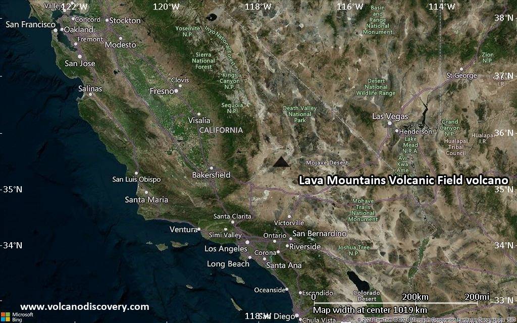 Satellite/aerial-type map of Lava Mountains Volcanic Field volcano (region scale small)