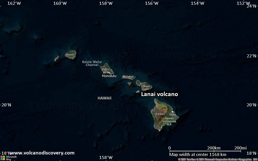 Satellite/aerial-type map of Lanai volcano (region scale small)