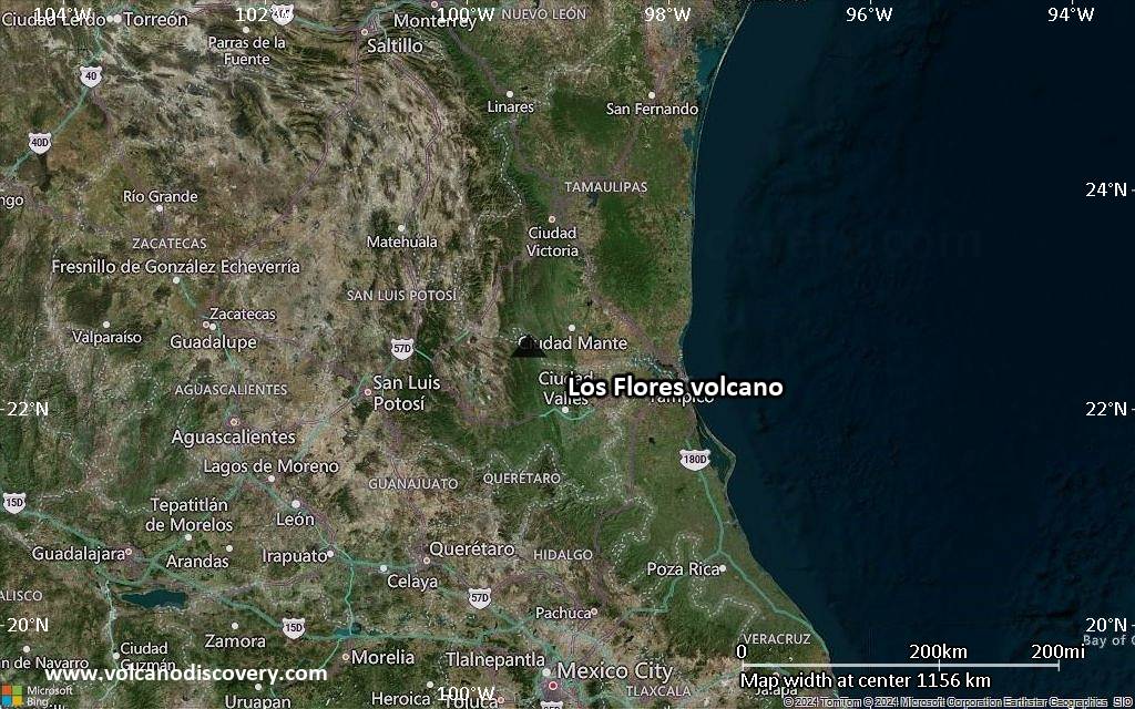 Satellite/aerial-type map of Los Flores volcano (region scale small)