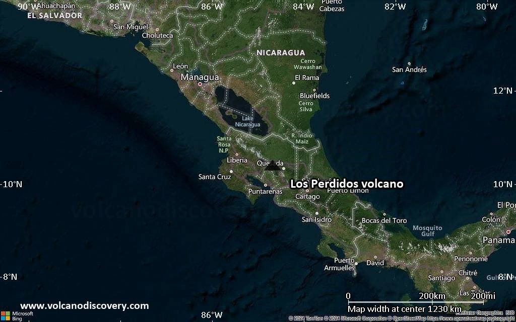 Satellite/aerial-type map of Los Perdidos volcano (region scale small)