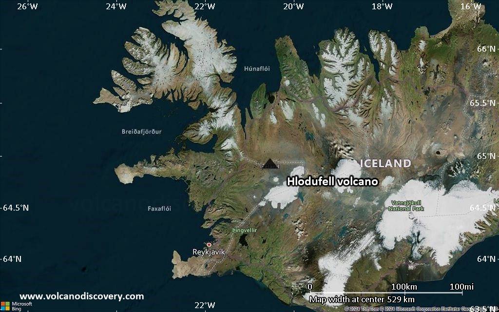 Satellite/aerial-type map of Hlodufell volcano (region scale small)