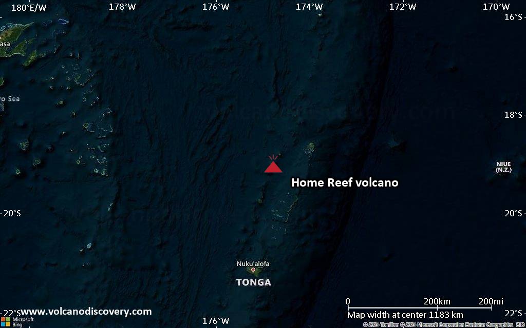 Satellite/aerial-type map of Home Reef volcano (region scale small)