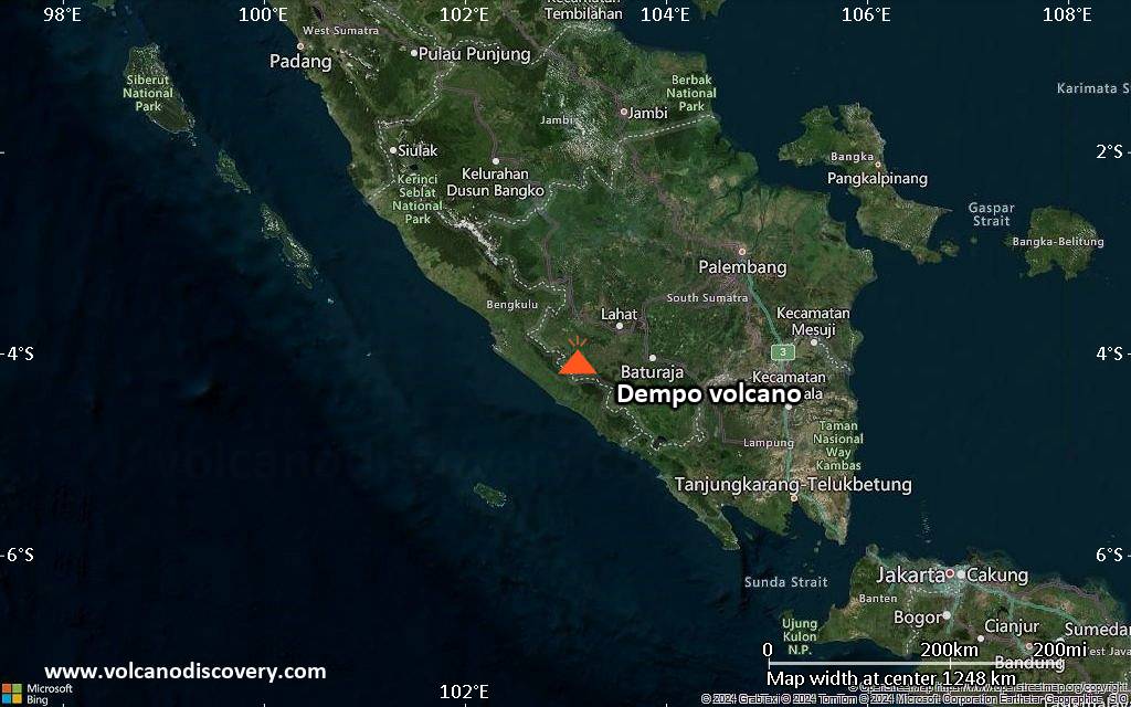 Satellite/aerial-type map of Dempo volcano (region scale small)