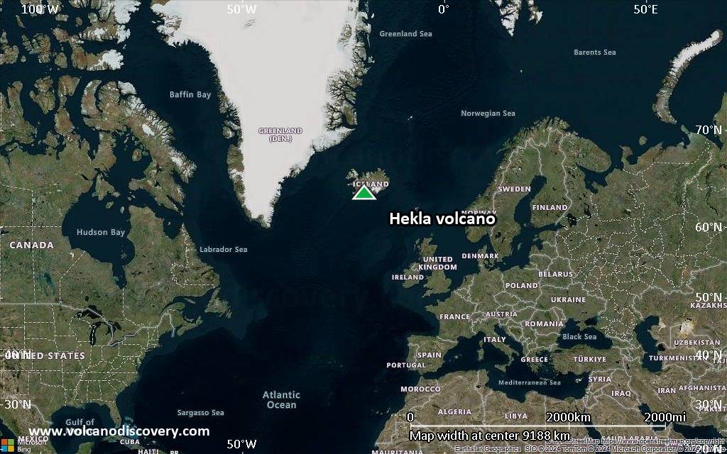 Satellite/aerial-type map of Hekla volcano (world scale)