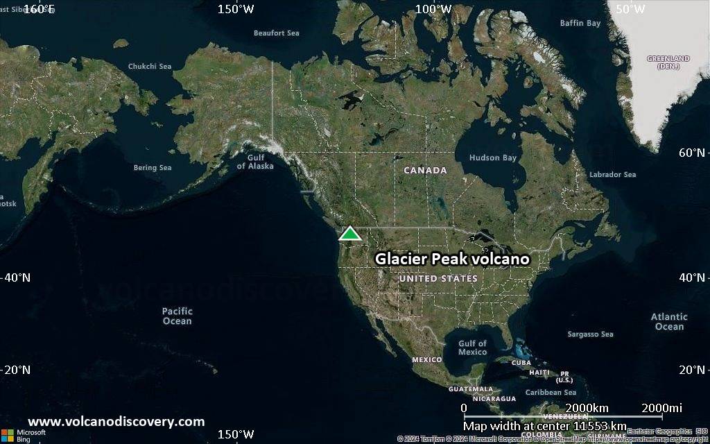 Satellite/aerial-type map of Glacier Peak volcano (world scale)