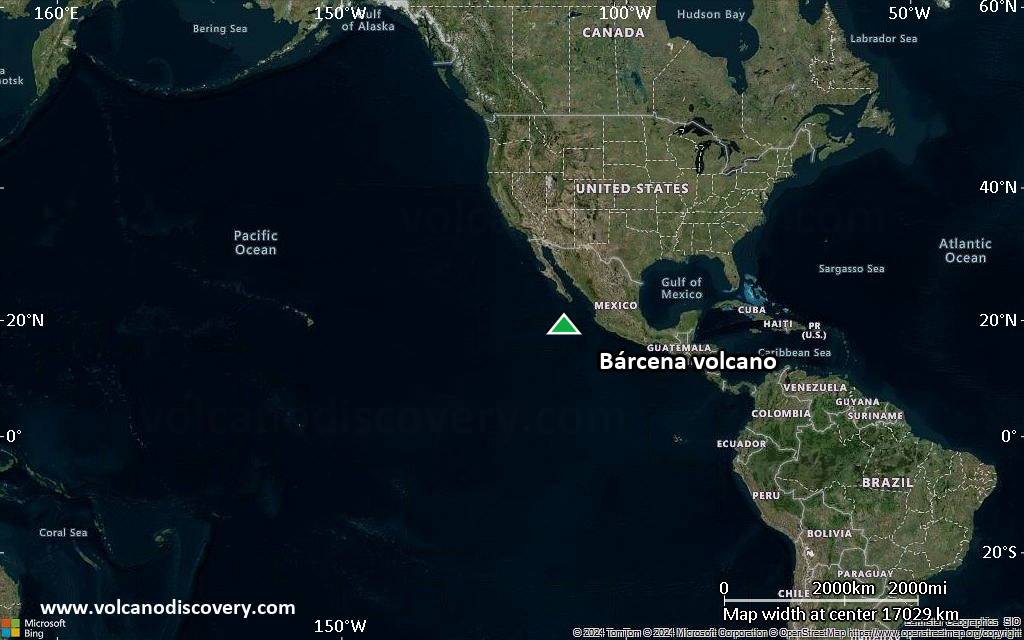 Satellite/aerial-type map of Bárcena volcano (world scale)