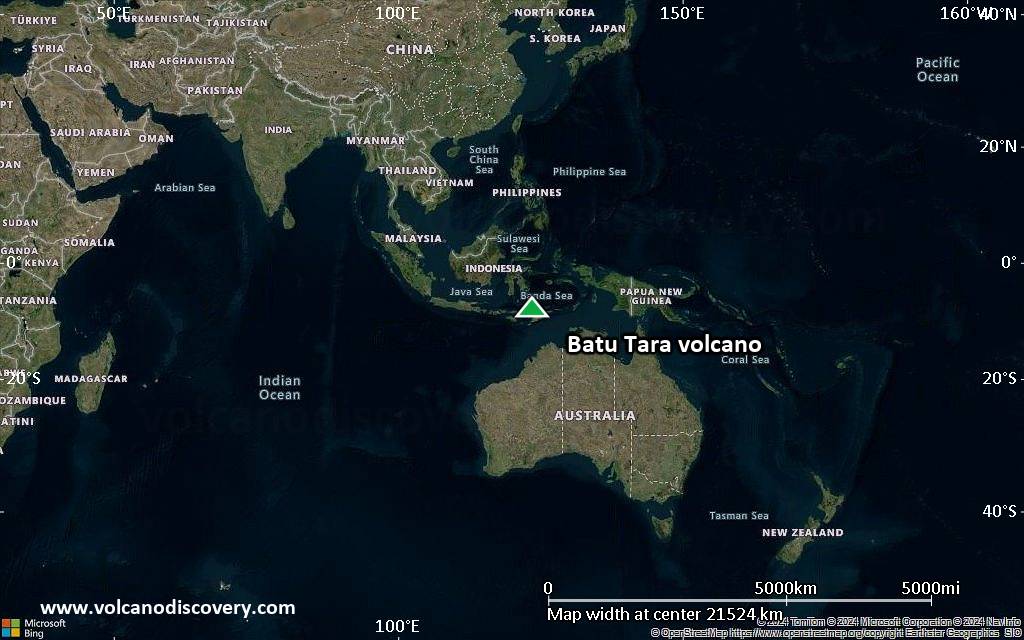 Satellite/aerial-type map of Batu Tara volcano (world scale)