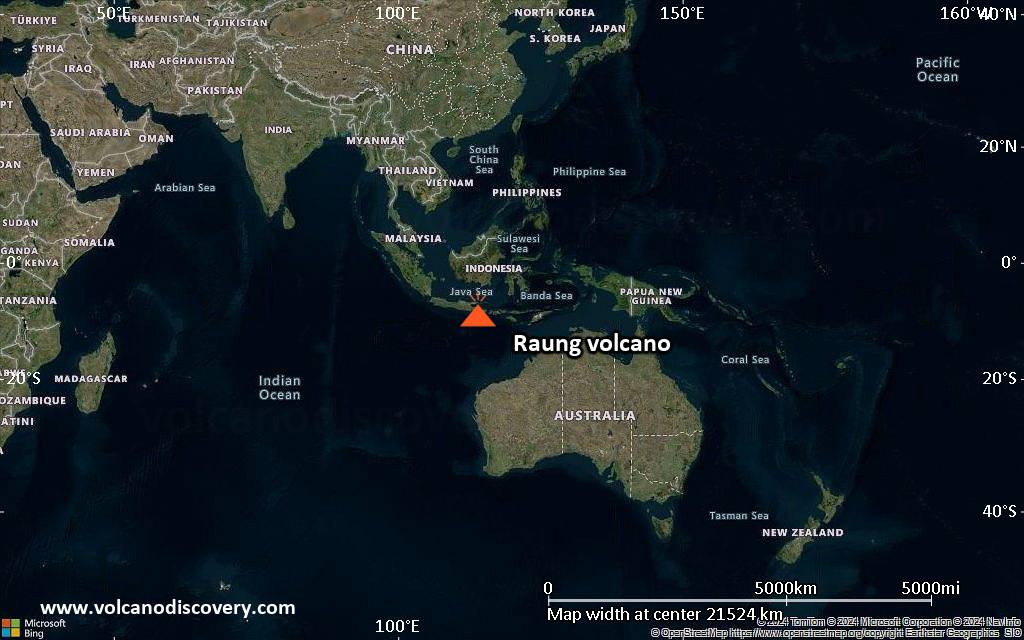 Satellite/aerial-type map of Raung volcano (world scale)