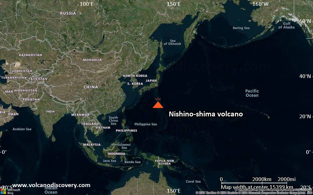 Satellite/aerial-type map of Nishino-shima volcano (world scale)