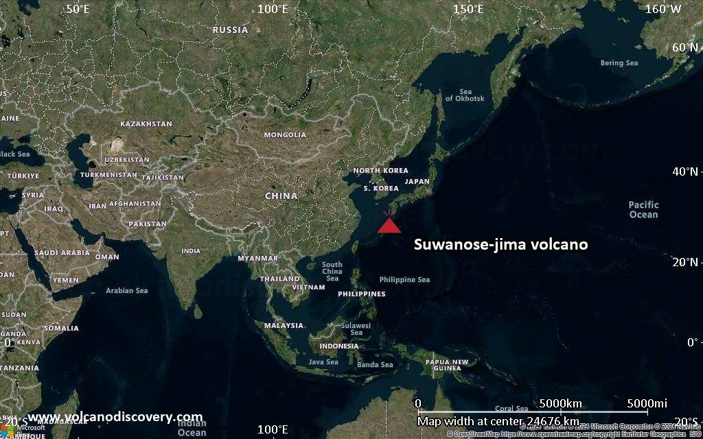 Satellite/aerial-type map of Suwanose-jima volcano (world scale)