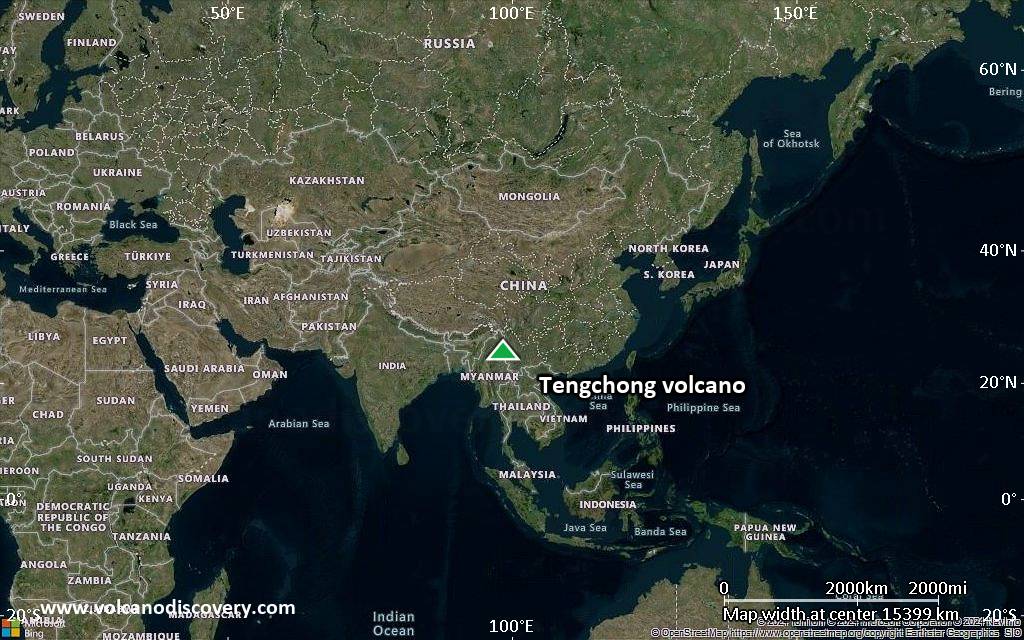 Satellite/aerial-type map of Tengchong volcano (world scale)