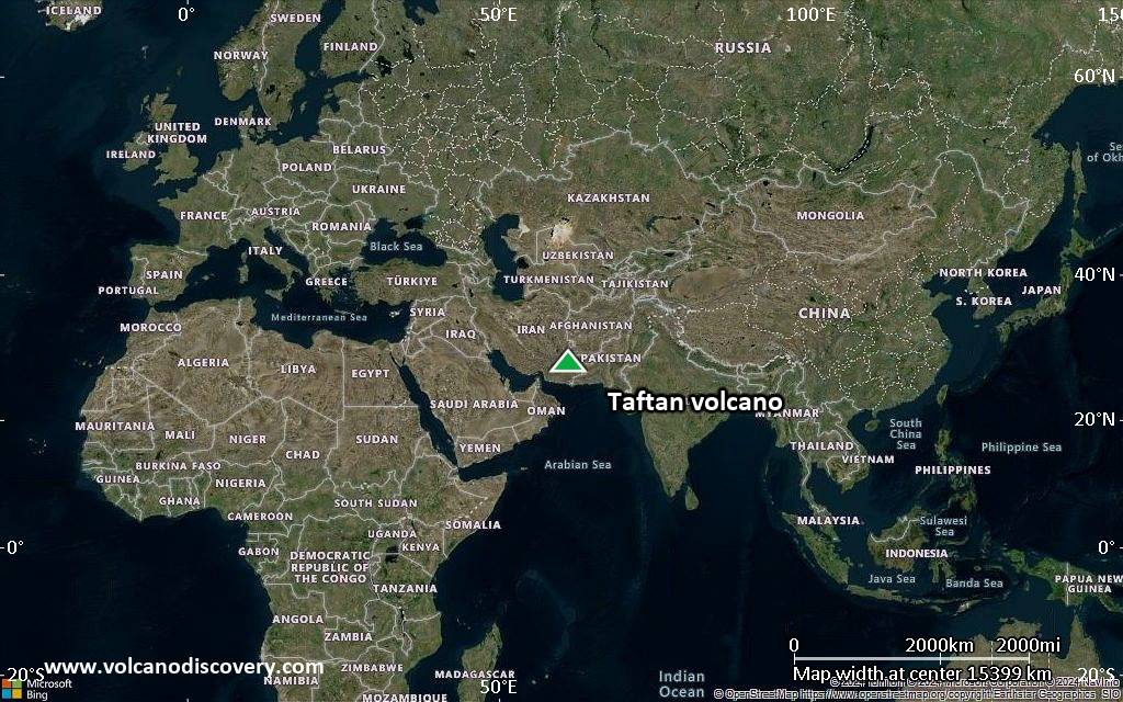 Satellite/aerial-type map of Taftan volcano (world scale)