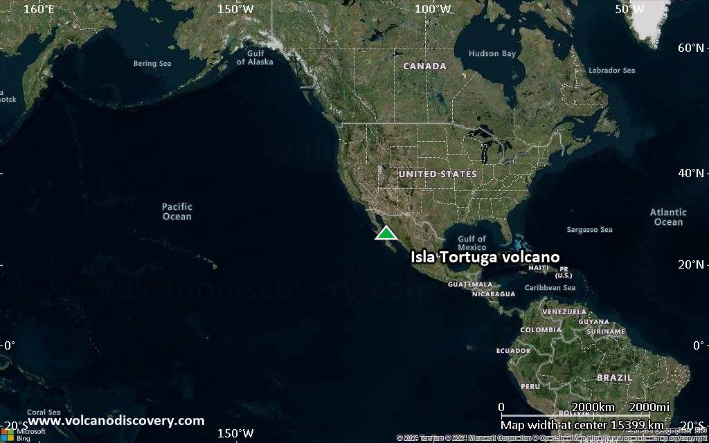 Satellite/aerial-type map of Isla Tortuga volcano (world scale)