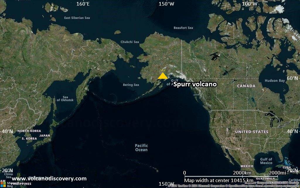 Satellite/aerial-type map of Spurr volcano (world scale)