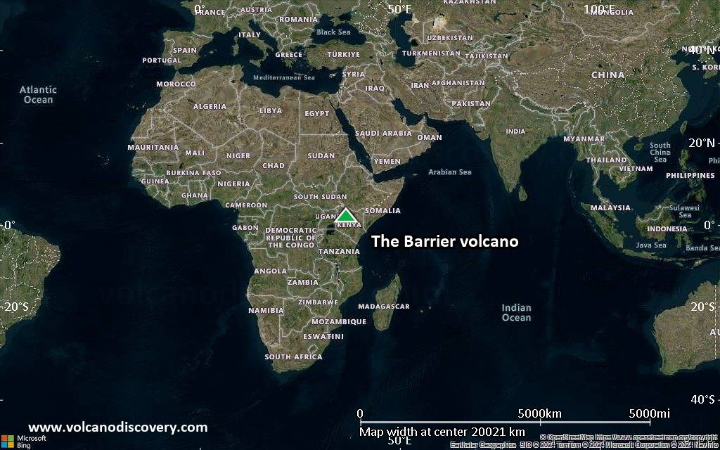 Satellite/aerial-type map of The Barrier volcano (world scale)