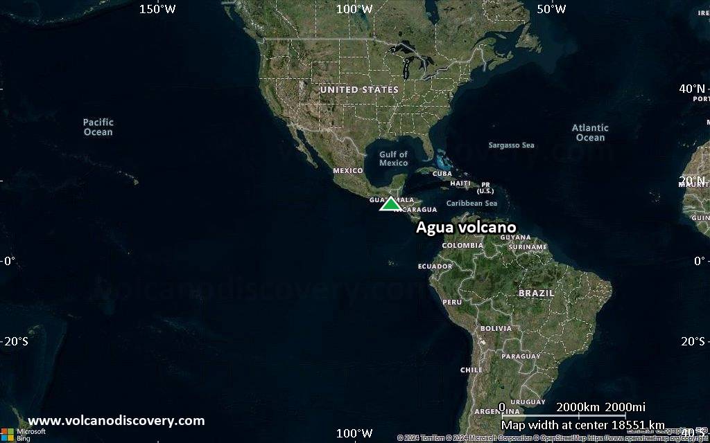 Satellite/aerial-type map of Agua volcano (world scale)