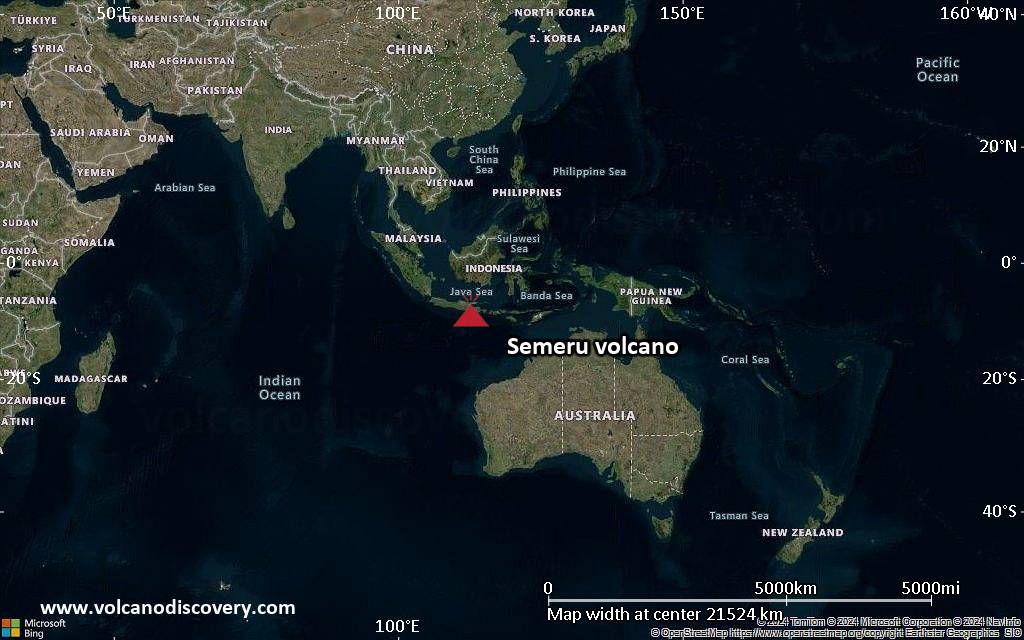 Satellite/aerial-type map of Semeru volcano (world scale)