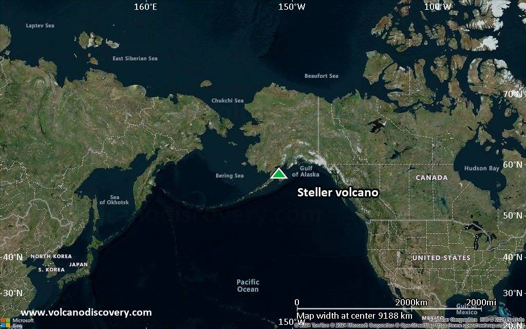 Satellite/aerial-type map of Steller volcano (world scale)
