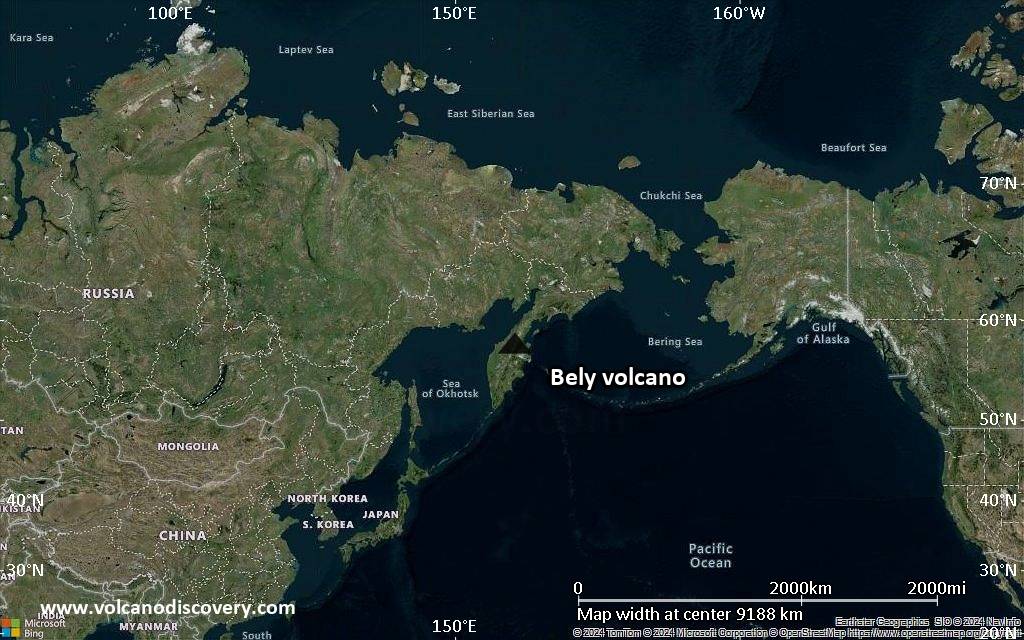 Satellite/aerial-type map of Bely volcano (world scale)