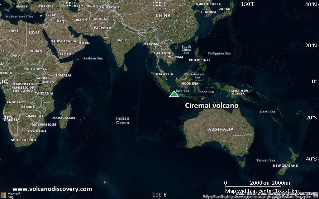 Satellite/aerial-type map of Ciremai volcano (world scale)