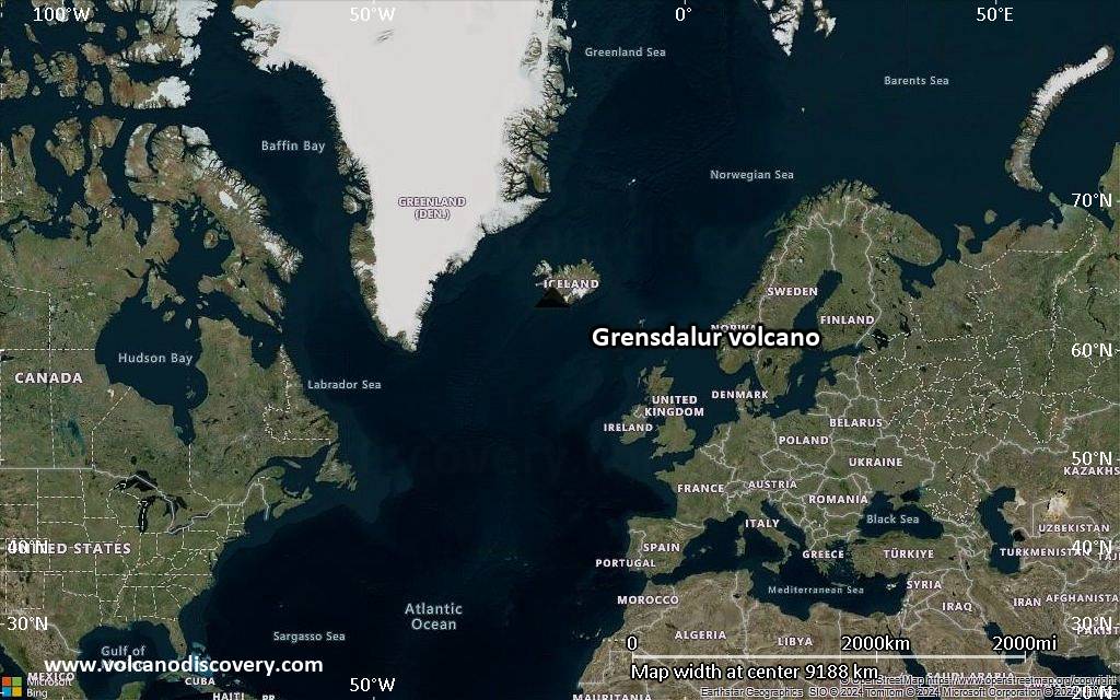 Satellite/aerial-type map of Grensdalur volcano (world scale)