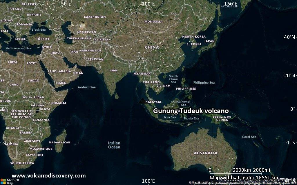 Satellite/aerial-type map of Gunung Tudeuk volcano (world scale)