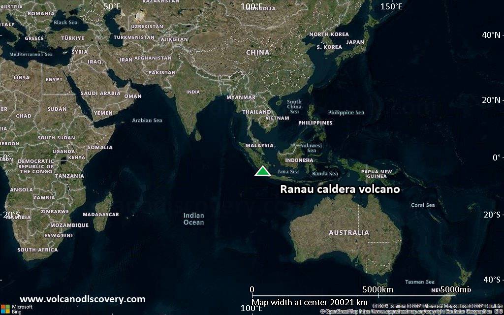 Satellite/aerial-type map of Ranau caldera volcano (world scale)