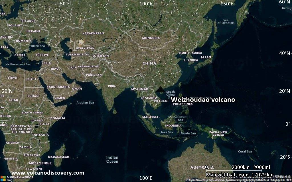 Satellite/aerial-type map of Weizhoudao volcano (world scale)