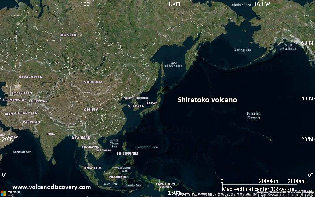 Satellite/aerial-type map of Shiretoko volcano (world scale)