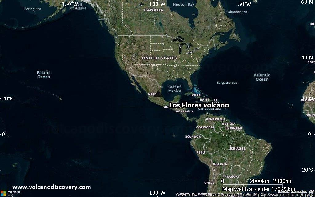 Satellite/aerial-type map of Los Flores volcano (world scale)