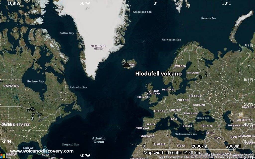 Satellite/aerial-type map of Hlodufell volcano (world scale)