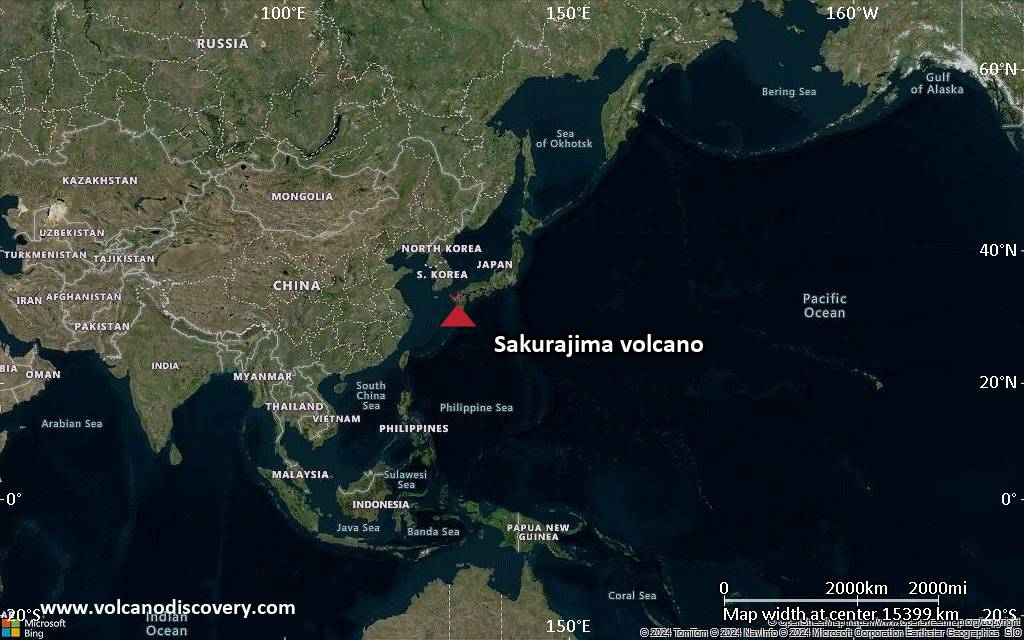 Satellite/aerial-type map of Sakurajima volcano (world scale)