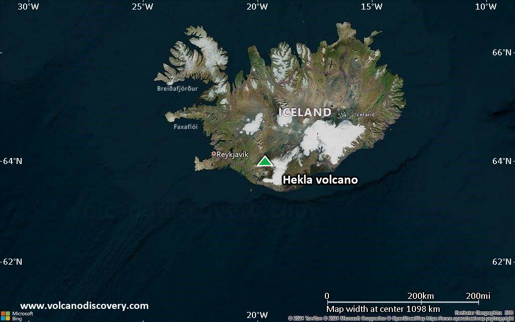 Satellite/aerial-type map of Hekla volcano (region scale medium)