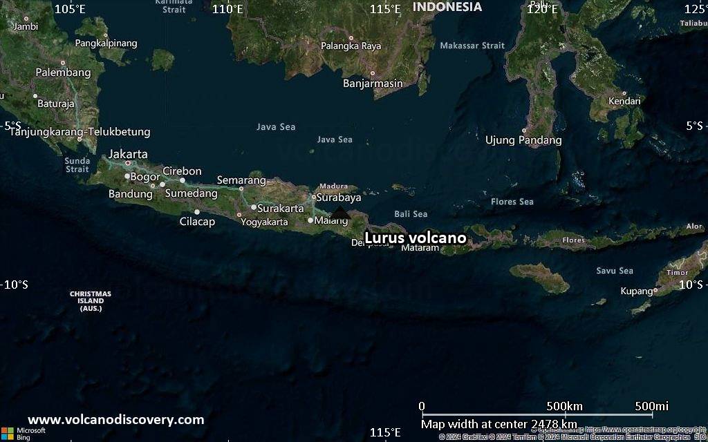 Satellite/aerial-type map of Lurus volcano (region scale medium)
