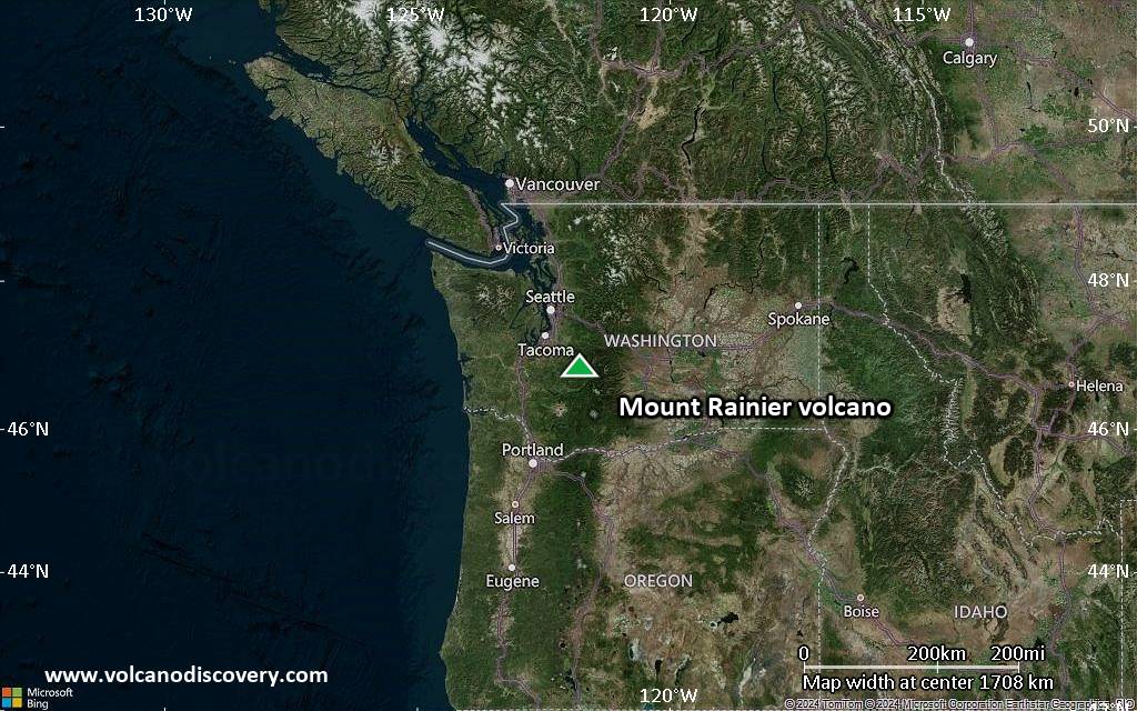 Satellite/aerial-type map of Mount Rainier volcano (region scale medium)