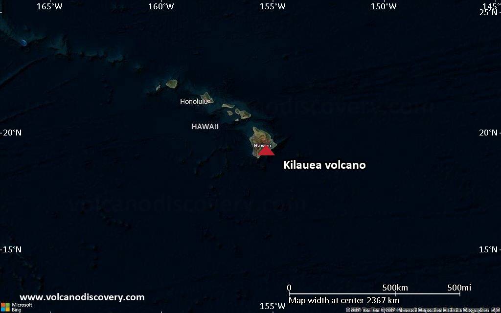 Satellite/aerial-type map of Kilauea volcano (region scale medium)